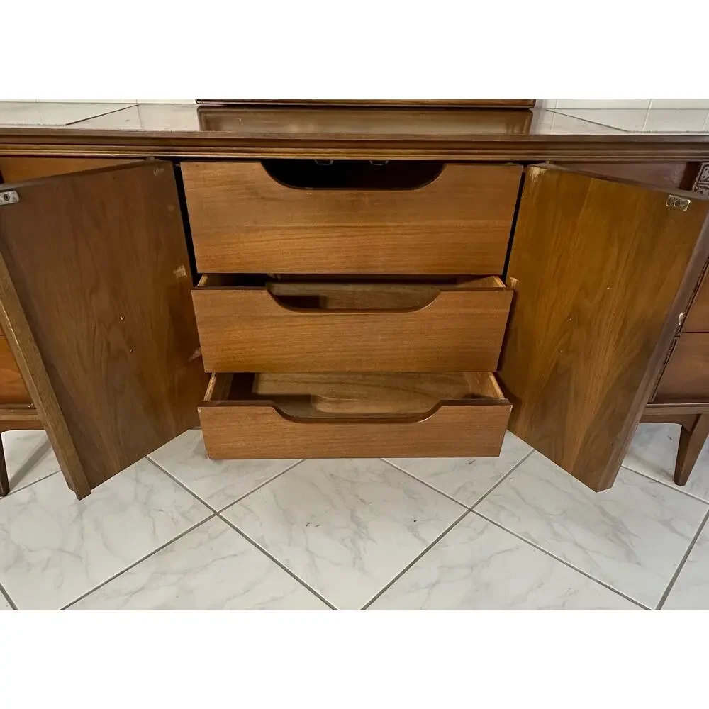 Bassett Mayan Walnut Credenza Long Dresser Marble Insets Mid Century Modern